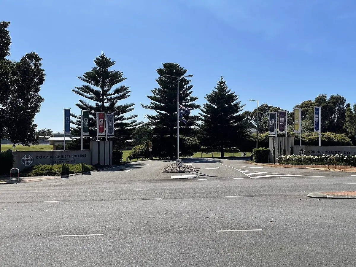 Corpus Christi College entrance on Murdoch Drive, Bateman