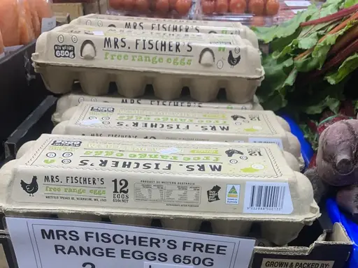 Mrs Fischer's free-range eggs at The Fruit Basket